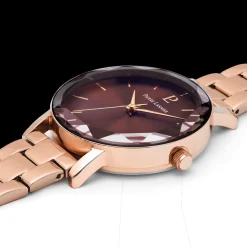 Coffret Femme MULTIPLES Doré-rose Cadran Chocolat Bracelet Acier Doré-rose 14 MM