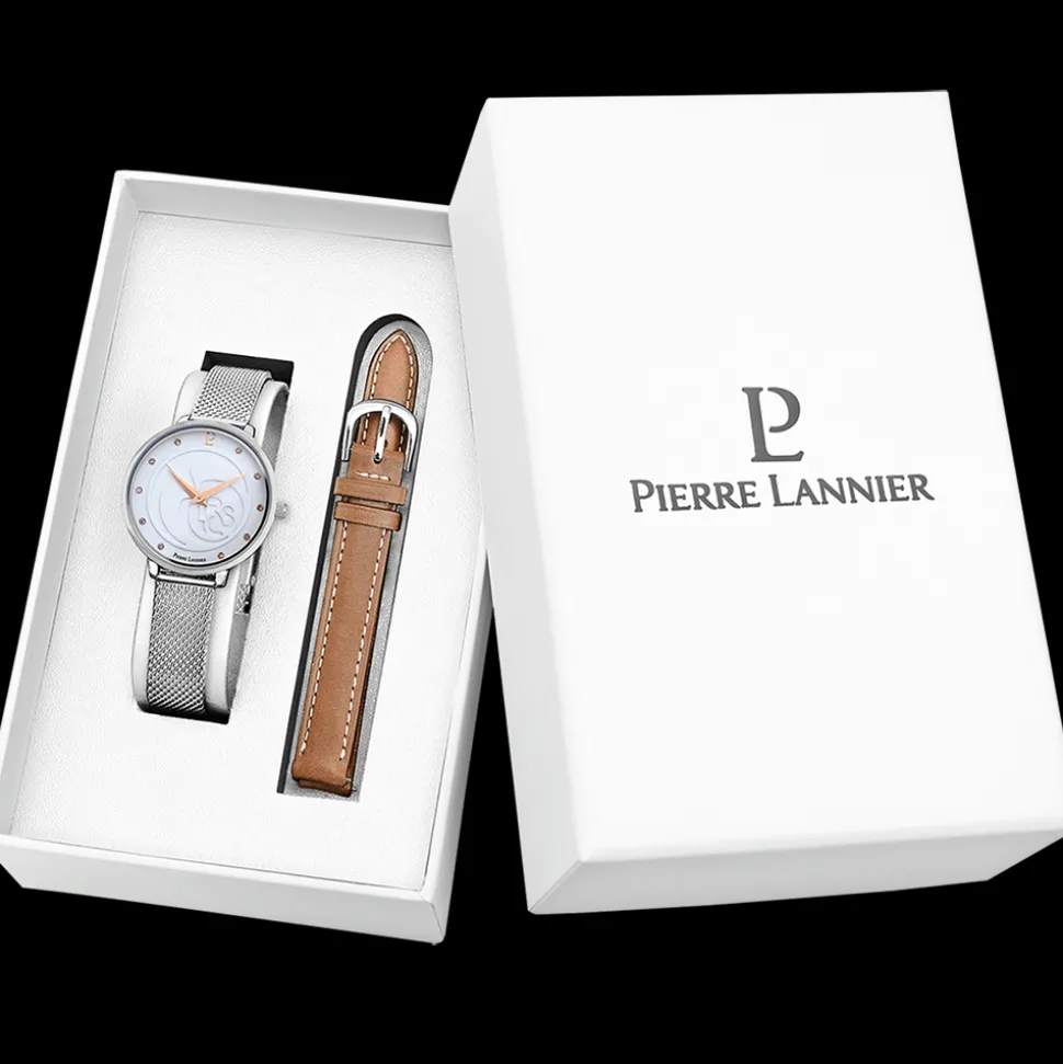 Coffret Femme RCS Cadran Blanc Bracelet Cuir Brun