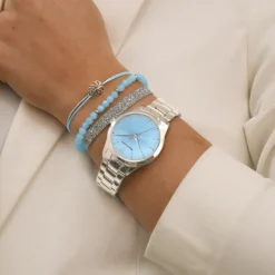 Coffret Femme ROXANE Cadran Bleu Bracelet Acier  Argenté