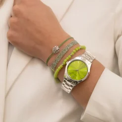 Coffret Femme ROXANE Cadran Vert Bracelet Acier  Argenté