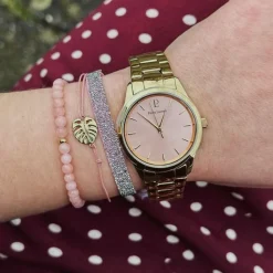 Coffret Femme ROXANE Cadran Rose Bracelet Acier  Doré
