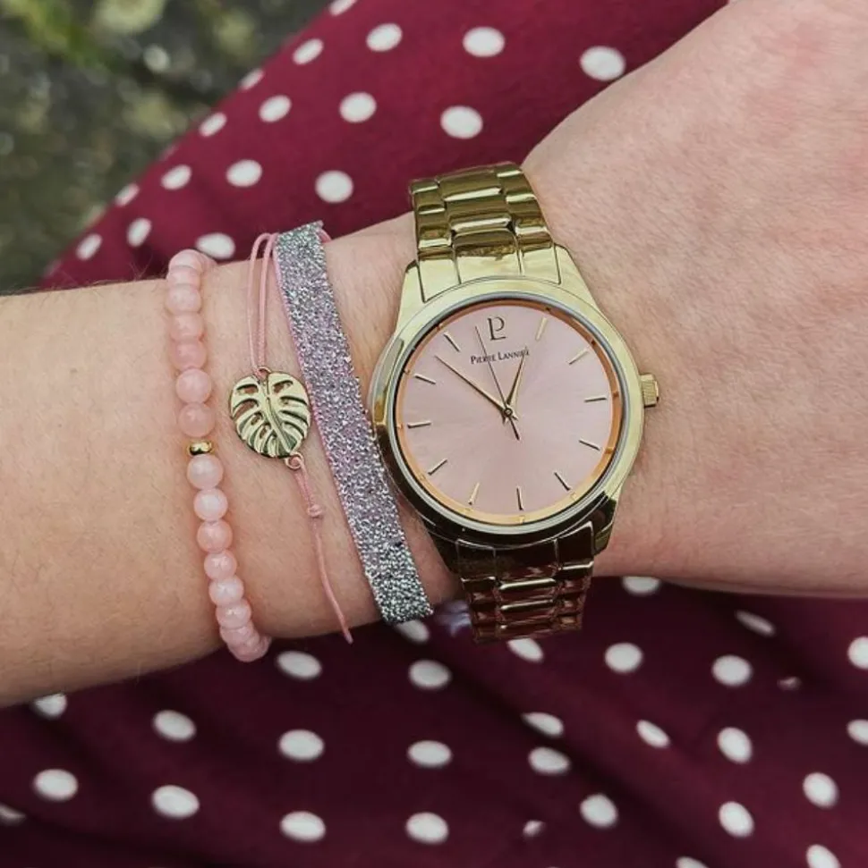 Coffret Femme ROXANE Cadran Rose Bracelet Acier Doré