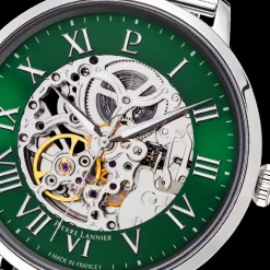 Coffret Homme AUTOMATIC Argenté Cadran Vert Bracelet Cuir Brun 20 MM
