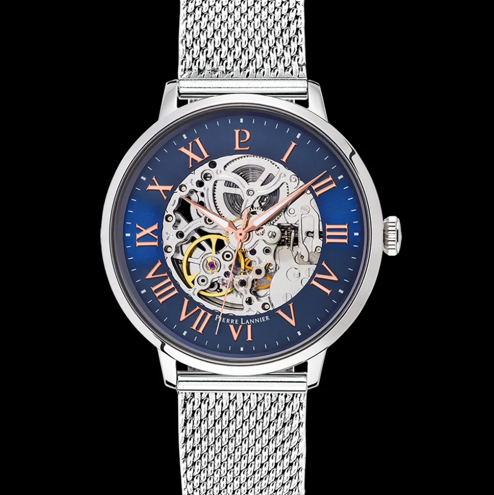 Coffret Homme AUTOMATIC Cadran Bleu Bracelet Acier milanais Argenté