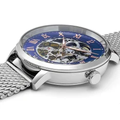 Coffret Homme AUTOMATIC Cadran Bleu Bracelet Acier milanais Argenté