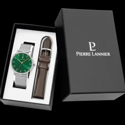 Coffret Homme ESSENTIAL Cadran Vert Bracelet Cuir Brun