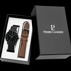 Coffret Homme ESSENTIAL Cadran Noir Bracelet Cuir Brun