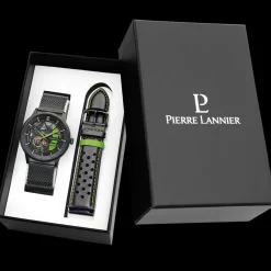Coffret Homme PADDOCK Cadran Noir Bracelet Cuir perforé Noir
