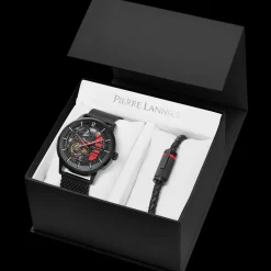 Coffret Homme PADDOCK Noir Cadran Noir Bracelet Acier milanais Noir 22 MM