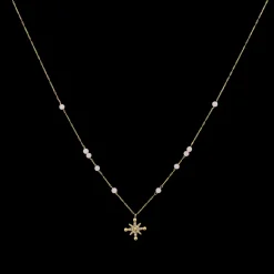 Collier Chaîne Femme AUSTRALE Acier Doré Perles Roses