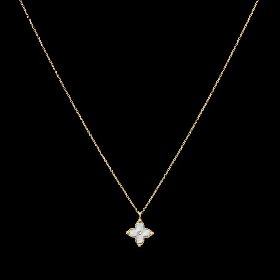 Collier Chaîne Femme RUBYA Acier Doré Nacre Blanche