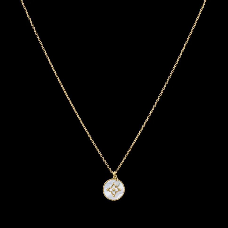 Collier Chaîne Femme TALLIA Acier Doré Nacre Blanche