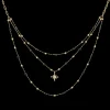 Collier Triple Rang Femme AUSTRALE Acier Doré Perles Noires