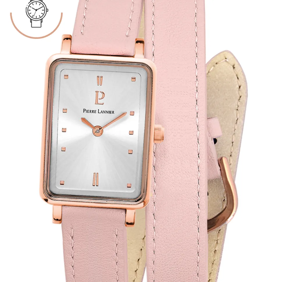 Montre Femme ARIANE Cadran Argenté Bracelet Cuir Rose