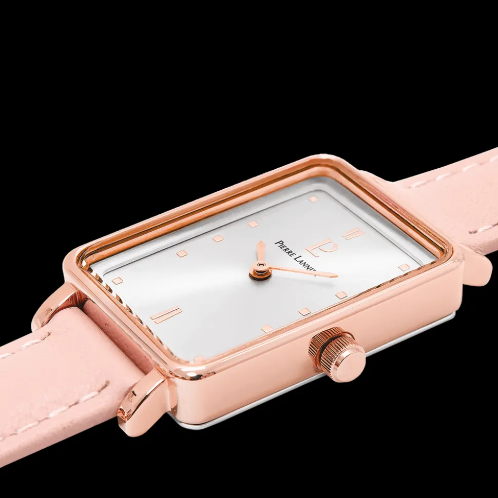 Montre Femme ARIANE Cadran Argenté Bracelet Cuir Rose