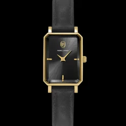Montre Femme ARIANE Doré Cadran Noir Bracelet Cuir Noir 12 MM