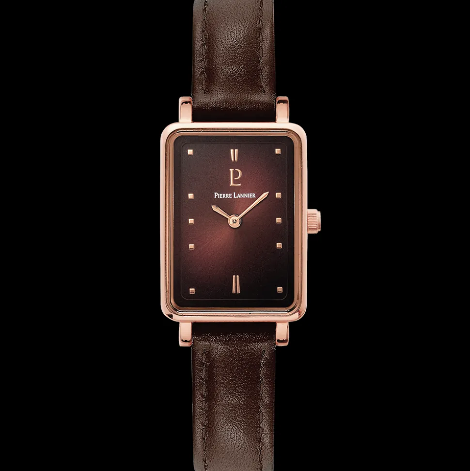 Montre Femme ARIANE Doré-rose Cadran Chocolat Bracelet Cuir Chocolat 12 MM