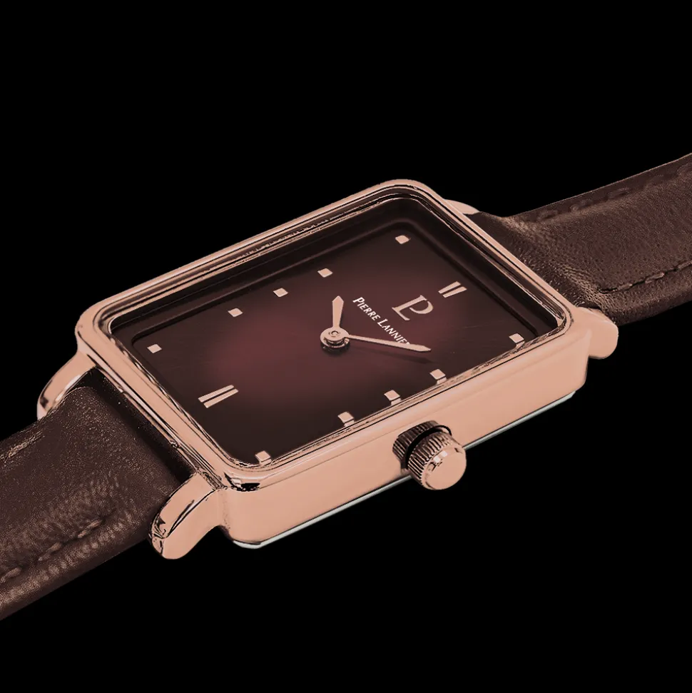 Montre Femme ARIANE Doré-rose Cadran Chocolat Bracelet Cuir Chocolat 12 MM