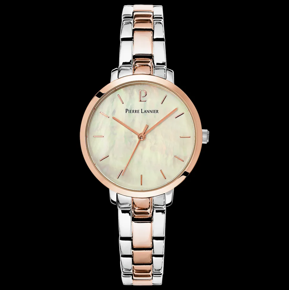 Montre Femme AURA Cadran Blanc Bracelet Acier Bicolore
