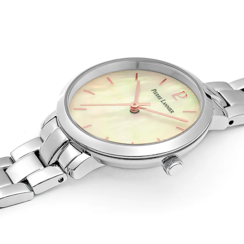 Montre Femme AURA Cadran Blanc Bracelet Acier Argenté
