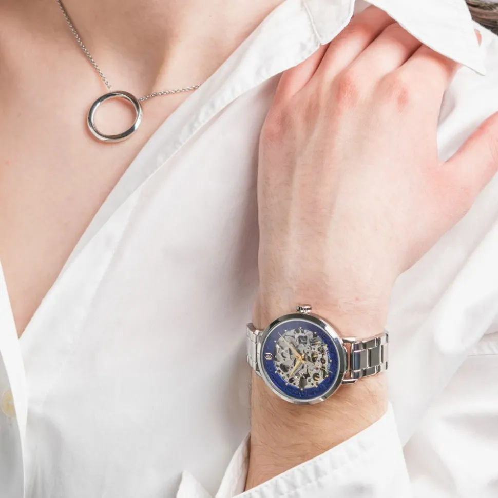 Montre Femme AUTOMATIC Argenté Cadran Bleu Bracelet Acier Argenté 14 MM