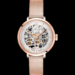 Montre Femme AUTOMATIC Cadran Argenté Bracelet Acier milanais Doré rose