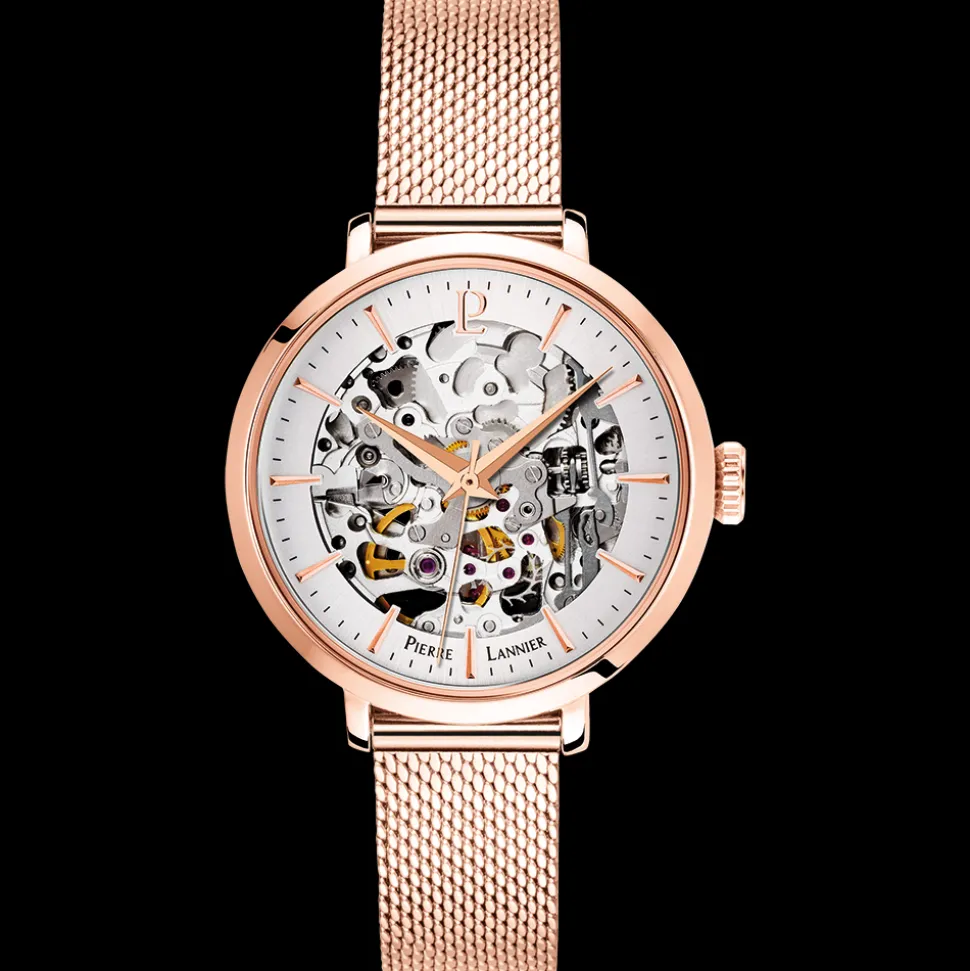 Montre Femme AUTOMATIC Cadran Argenté Bracelet Acier milanais Doré rose