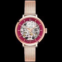 Montre Femme AUTOMATIC Cadran Framboise Bracelet Acier Doré-rose