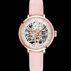 Montre Femme AUTOMATIC Cadran Argenté Bracelet Cuir Rose