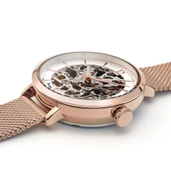 Montre Femme AUTOMATIC Cadran Argenté Bracelet Acier milanais Doré rose