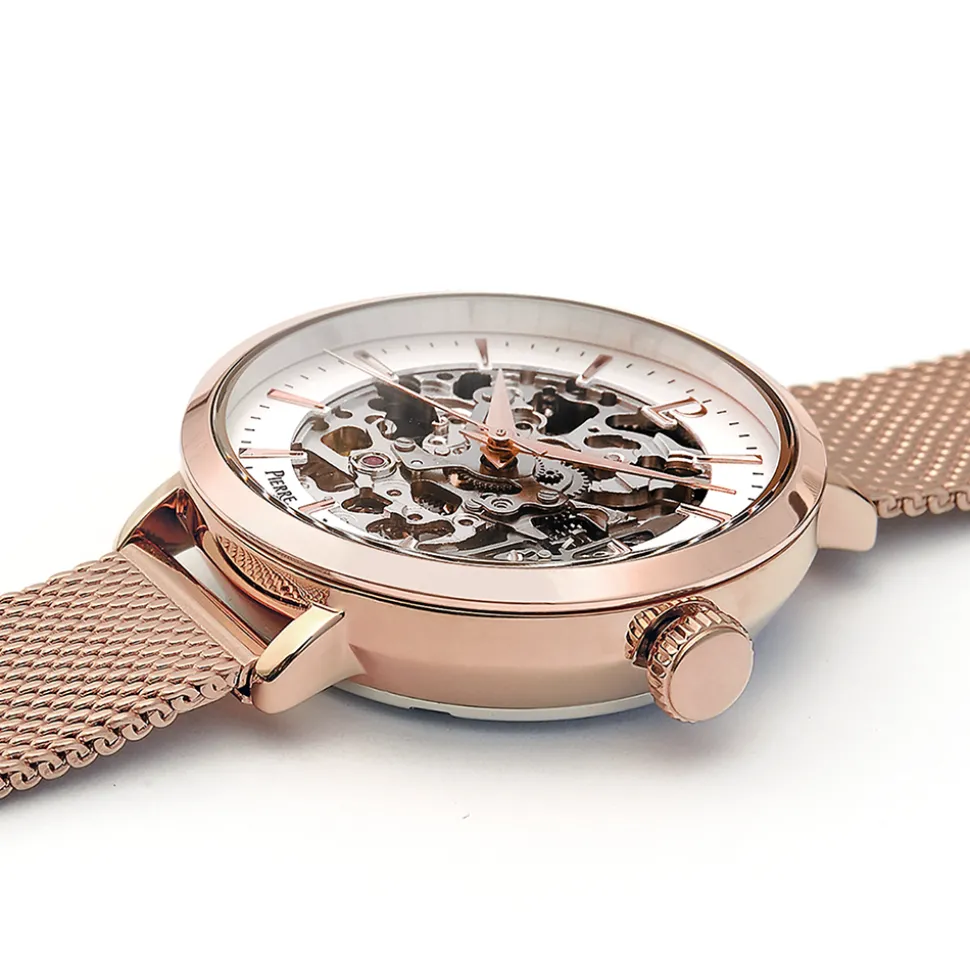 Montre Femme AUTOMATIC Cadran Argenté Bracelet Acier milanais Doré rose