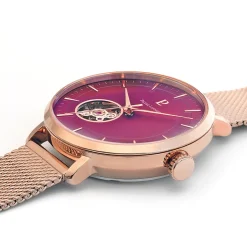 Montre Femme AUTOMATIC Cadran Framboise Bracelet Acier Doré-rose