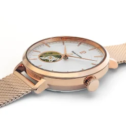 Montre Femme AUTOMATIC Cadran Argenté Bracelet Acier Milanais Doré-rose