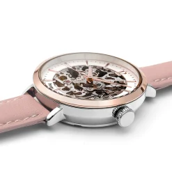 Montre Femme AUTOMATIC Cadran Argenté Bracelet Cuir Rose