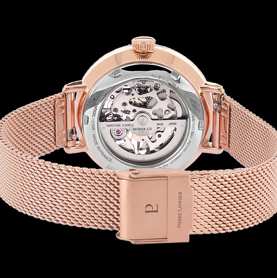 Montre Femme AUTOMATIC Cadran Argenté Bracelet Acier milanais Doré rose