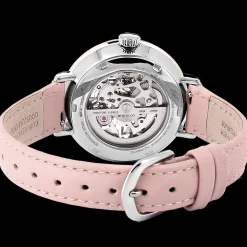 Montre Femme AUTOMATIC Cadran Argenté Bracelet Cuir Rose