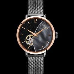 Montre Femme CELESTE Cadran Noir Bracelet Acier milanais Gris 16MM