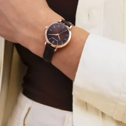 Montre Femme CHOUQUETTE Doré-rose Cadran Chocolat Bracelet Cuir Chocolat 12 MM
