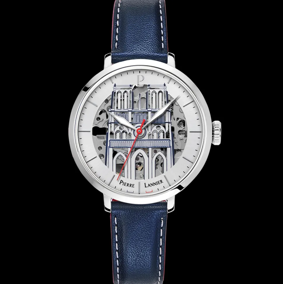 Montre Femme COEUR BATTANT Argenté Cadran Argenté Bracelet Cuir Bleu 14 MM