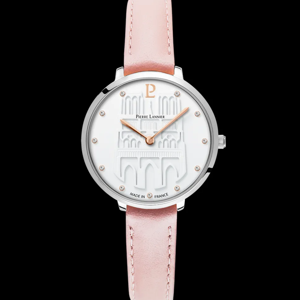 Montre Femme COEUR BATTANT Argenté Cadran Blanc Bracelet Cuir Rose 12 MM