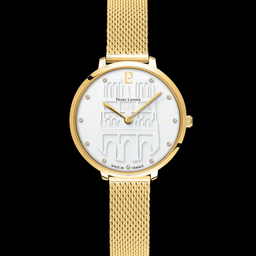 Montre Femme COEUR BATTANT Doré Cadran Blanc Bracelet Acier milanais Doré 12 MM
