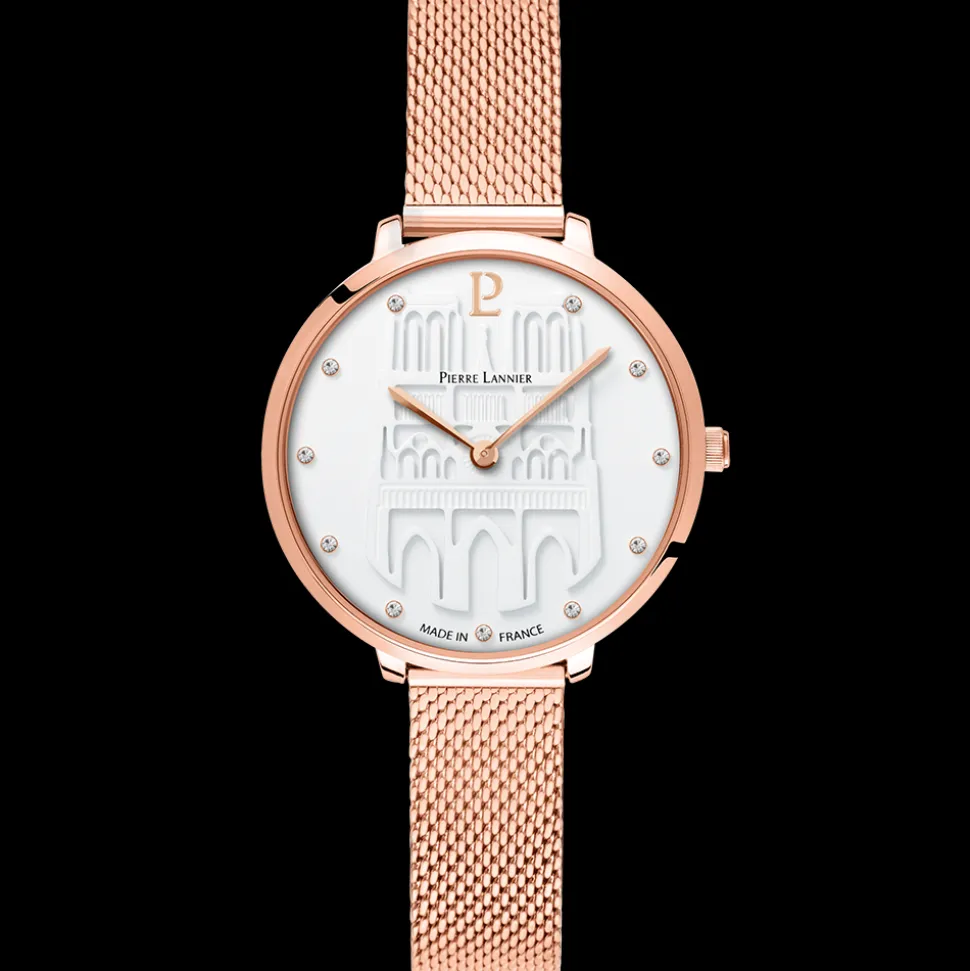 Montre Femme COEUR BATTANT Doré-rose Cadran Blanc Bracelet Acier milanais Doré-rose 12 MM