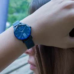 Montre Femme COEUR BATTANT Bleu Cadran Bleu Bracelet Acier milanais Bleu 14 MM