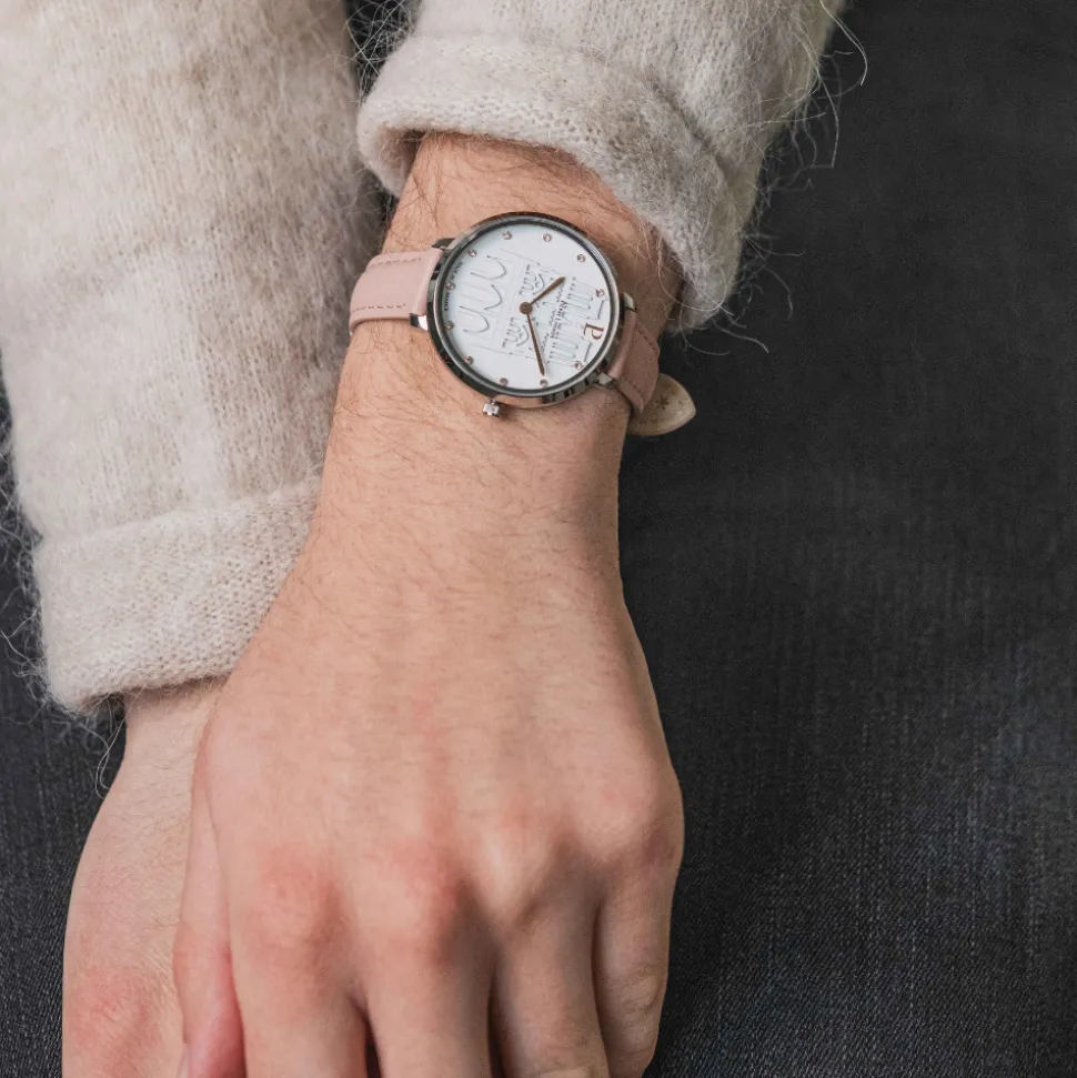 Montre Femme COEUR BATTANT Argenté Cadran Blanc Bracelet Cuir Rose 12 MM