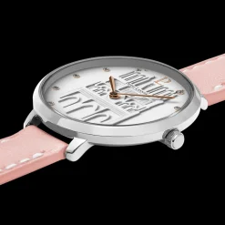 Montre Femme COEUR BATTANT Argenté Cadran Blanc Bracelet Cuir Rose 12 MM