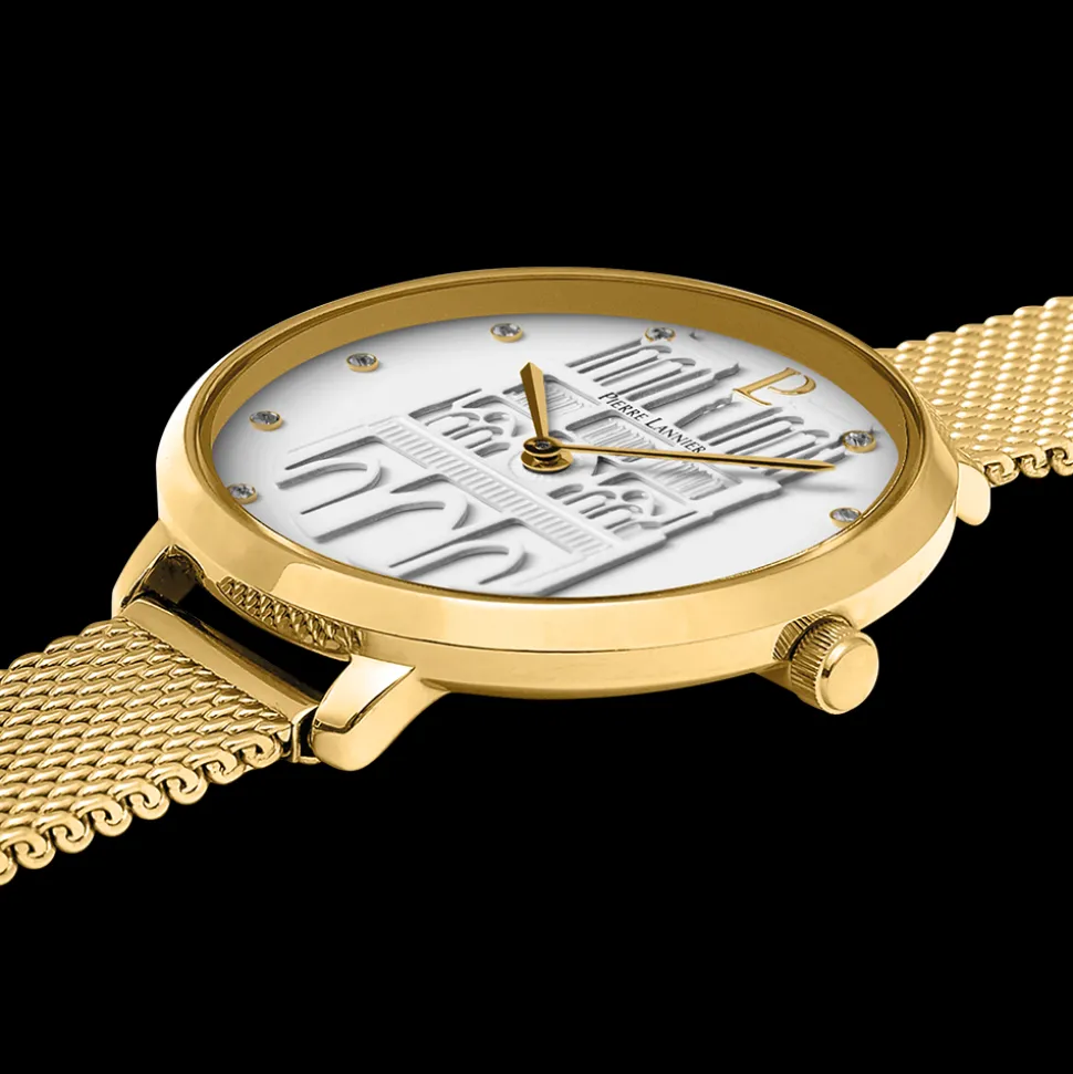 Montre Femme COEUR BATTANT Doré Cadran Blanc Bracelet Acier milanais Doré 12 MM