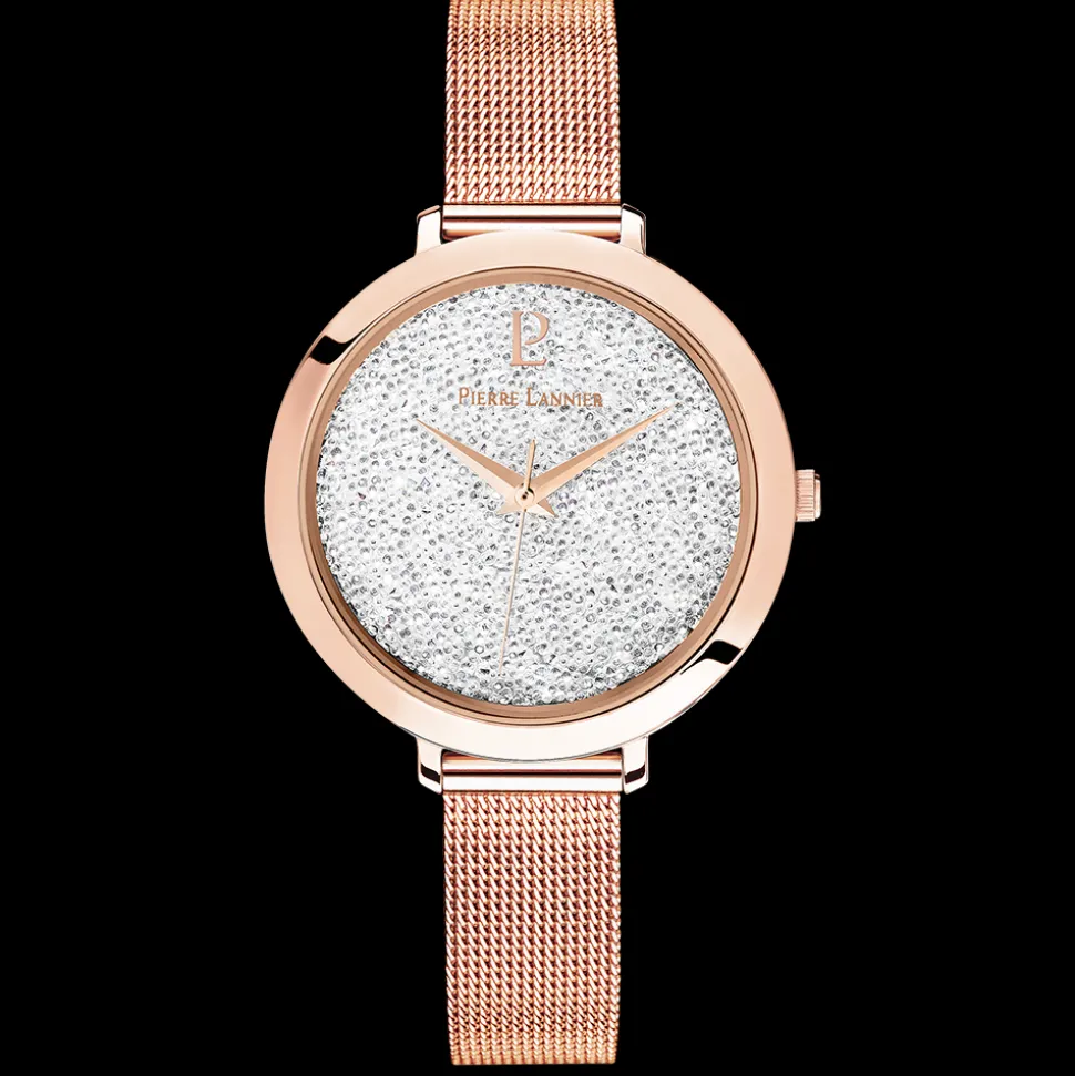 Montre Femme CRISTAL Cadran Blanc Bracelet Acier milanais Doré rose