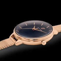 Montre Femme DELICE Cadran Noir Bracelet Acier Doré-rose