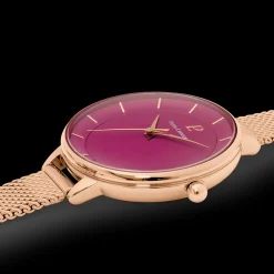 Montre Femme DELICE Cadran Framboise Bracelet Acier Doré- rose