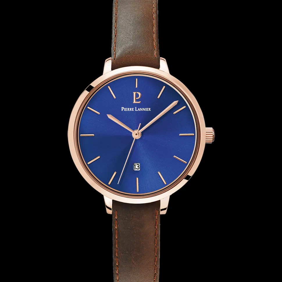 Montre Femme ECHO Cadran Bleu Bracelet Cuir Brun